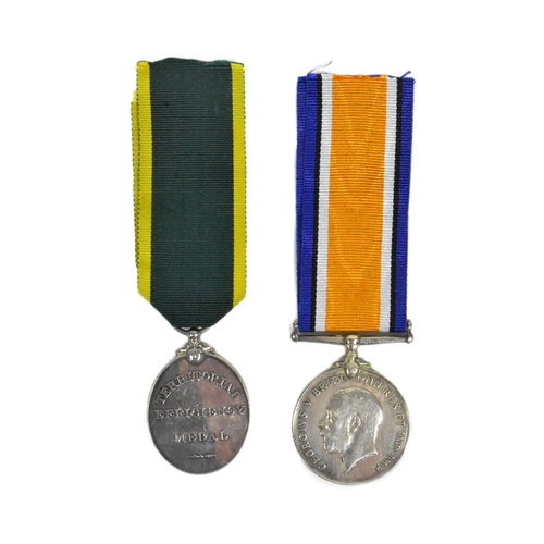 283 - A WWI First World War British War medal and King George V Territorial Efficiency medal awarded to on... 