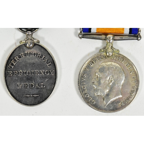 283 - A WWI First World War British War medal and King George V Territorial Efficiency medal awarded to on... 