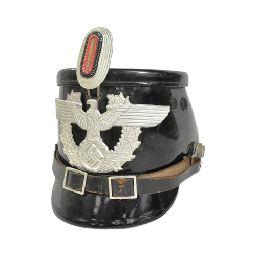 290 - A WWII Second World War Third Reich Nazi German Town Police Shako Helmet. Black fibre construction w... 