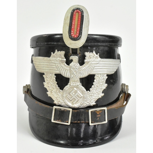 290 - A WWII Second World War Third Reich Nazi German Town Police Shako Helmet. Black fibre construction w... 