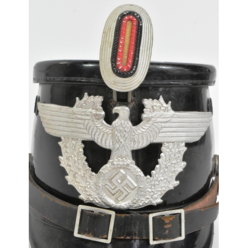 290 - A WWII Second World War Third Reich Nazi German Town Police Shako Helmet. Black fibre construction w... 