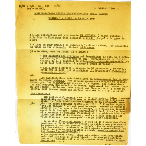 3 - A collection of WWII Second World War French Resistance ephemera to include a typed letter from Fren... 