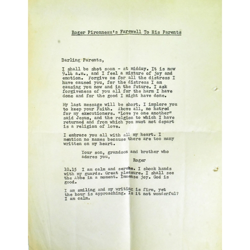 3 - A collection of WWII Second World War French Resistance ephemera to include a typed letter from Fren... 