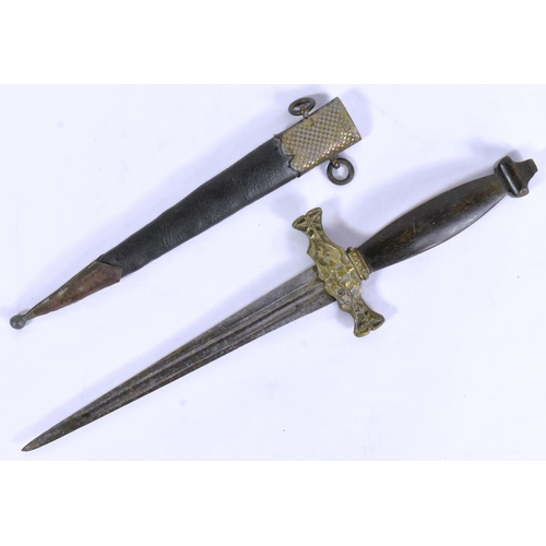 317 - A 19th Century romantic Memento Mori / Masonic dagger. Smooth wooden grip with a white metal crossgu... 