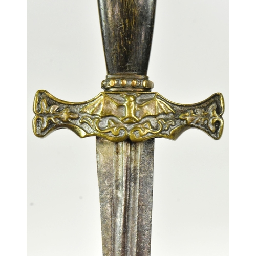 317 - A 19th Century romantic Memento Mori / Masonic dagger. Smooth wooden grip with a white metal crossgu... 