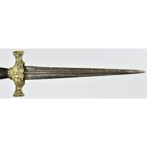 317 - A 19th Century romantic Memento Mori / Masonic dagger. Smooth wooden grip with a white metal crossgu... 