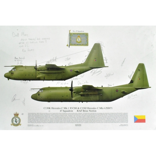 331 - Squadron Prints - a framed and glazed print of x2 Lockheed Hercules Military aircrafts signed by mem... 