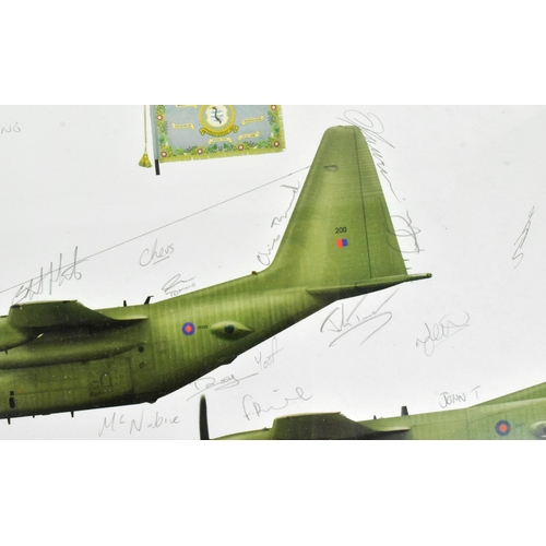 331 - Squadron Prints - a framed and glazed print of x2 Lockheed Hercules Military aircrafts signed by mem... 