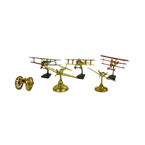 338 - A collection of WWI First World War interest plastic and brass aircraft models to include British So... 