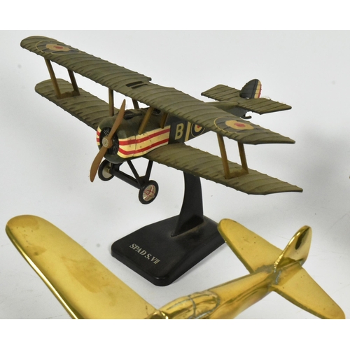 338 - A collection of WWI First World War interest plastic and brass aircraft models to include British So... 