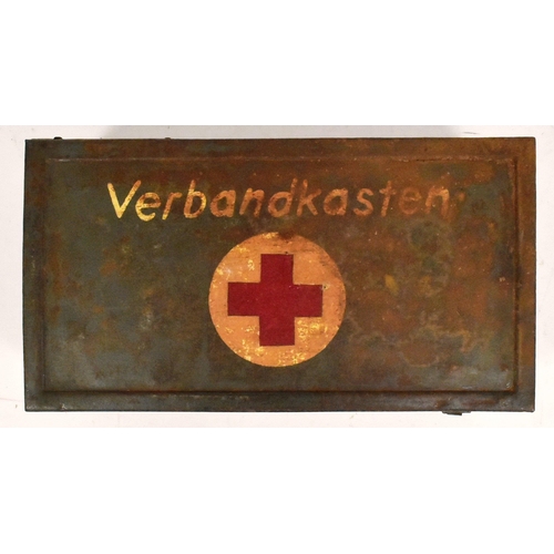 353 - A WWII Second World War Third Reich Nazi German Luftwaffe First Aid tin containing an assortment of ... 