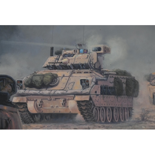 355 - David Pentland - an original oil on canvas painting titled ' Battle of 73 Easting Iraq ' by David Pe... 