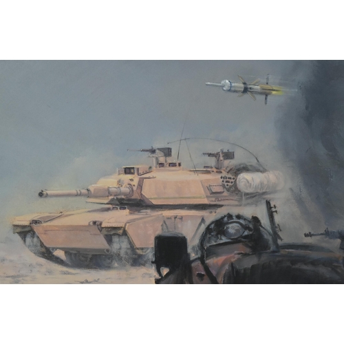 355 - David Pentland - an original oil on canvas painting titled ' Battle of 73 Easting Iraq ' by David Pe... 