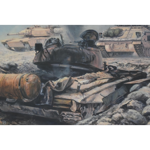 355 - David Pentland - an original oil on canvas painting titled ' Battle of 73 Easting Iraq ' by David Pe... 