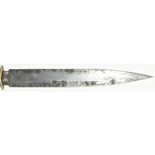 359 - A late 19th Century Tibetan /  Bhutanese dagger. White metal filigree handle with a single edged bla... 