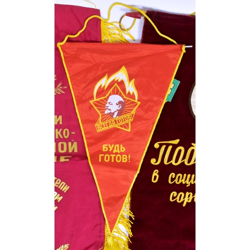 369 - Three original vintage USSR Russian Soviet Union pennant banners comprising; To The Winner in Social... 