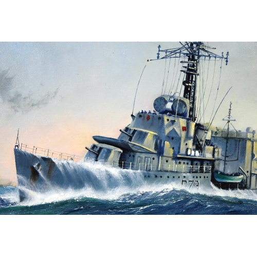 372 - Kenneth Grant - an original oil on canvas of British WWII Second World War HMS Cavalier in an offsho... 