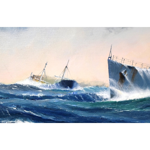 372 - Kenneth Grant - an original oil on canvas of British WWII Second World War HMS Cavalier in an offsho... 