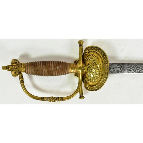 385 - An early 19th Century Victorian court sword with crown pommel, wire bound grip, bow shaped guard and... 