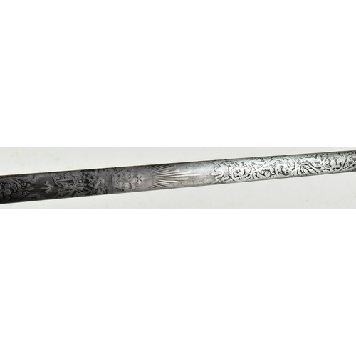 385 - An early 19th Century Victorian court sword with crown pommel, wire bound grip, bow shaped guard and... 