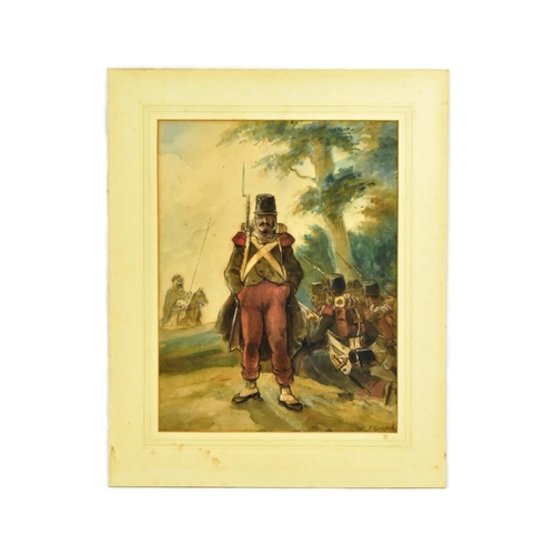 39 - Frédéric Goupil-Fesquet (1817-1878) - an original watercolour on paper depicting a soldier amongst a... 