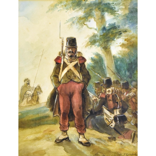 39 - Frédéric Goupil-Fesquet (1817-1878) - an original watercolour on paper depicting a soldier amongst a... 