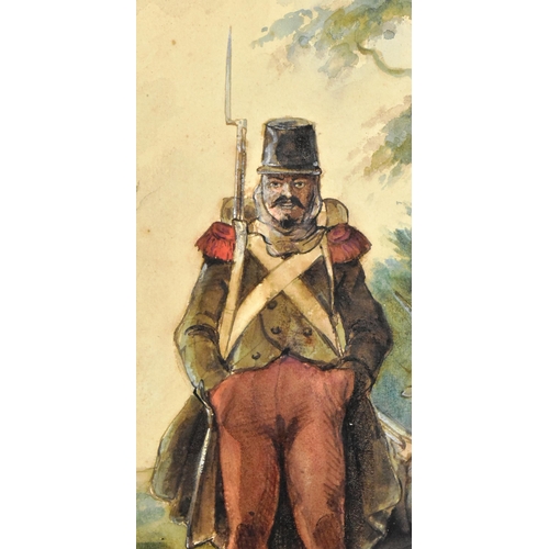 39 - Frédéric Goupil-Fesquet (1817-1878) - an original watercolour on paper depicting a soldier amongst a... 