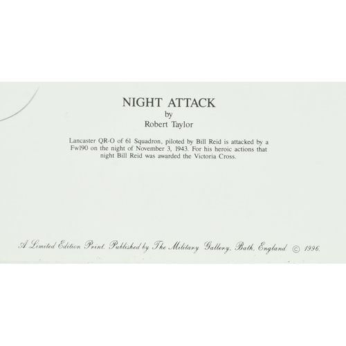 413 - Robert Taylor (b.1946) - a Robert Taylor print titled 'Night Attack' depicting a Lancaster QR-O bein... 