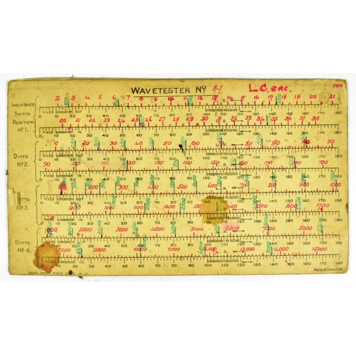 417 - A WWI First World War cased Wave Tester No. 41 with x2 calibrated sheets stamped with H.M Naval Wire... 