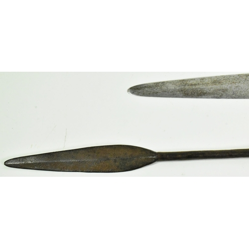 44 - Two original Southern African Zulu People Assegai / Iklwa pole weapon spears. The smaller example wi... 