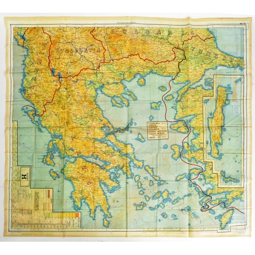 68 - A WWII Second World War British ' escape ' silk map of Eastern Europe & Greece sheets 43 H and G. Sc... 