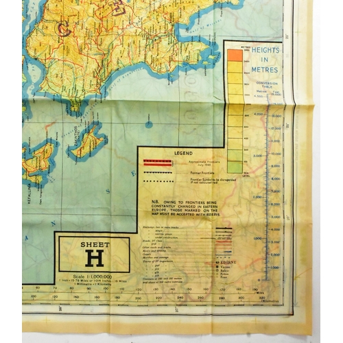 68 - A WWII Second World War British ' escape ' silk map of Eastern Europe & Greece sheets 43 H and G. Sc... 