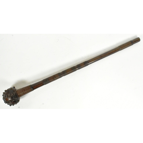 8 - A 19th Century South African Zulu Knobkerrie mace. Hardwood throwing stick with crossed metal studs ... 