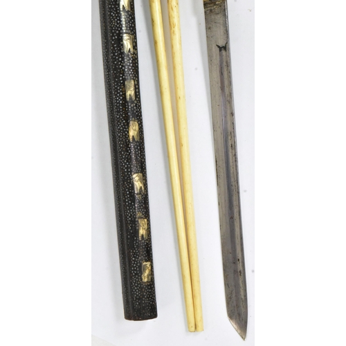 99 - A late 19th Century Chinese travelling knife and chopsticks set (Trousse). Bone construction housed ... 