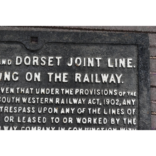 109 - Railwayana - an original Somerset & Dorset Joint Line cast iron trespassing notice sign. Dated 5th A... 