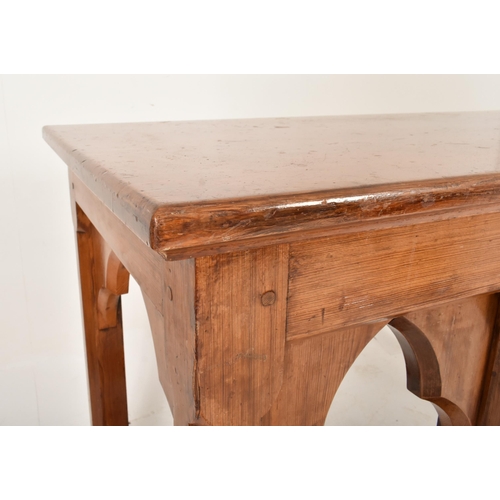 124 - A 20th century oak wood Gothic style ecclesiastic church altar table. The table having a rectangular... 