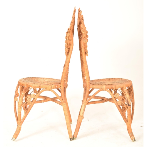 138 - Pons Leyva - A pair of retro mid 20th century Spanish bamboo and wicker woven peacock chairs. Each c... 