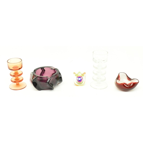 161 - A collection of five retro 20th century & later art glass pieces. The lot comprising a Wedgwood Sher... 