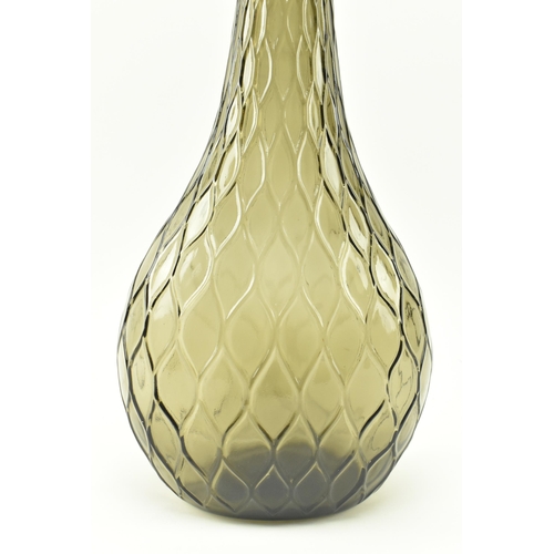 175 - Genie Bottle - An Italian Empoli retro 20th century studio art smoked olive green glass bottle / dec... 