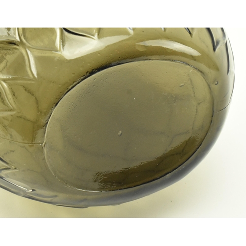 175 - Genie Bottle - An Italian Empoli retro 20th century studio art smoked olive green glass bottle / dec... 