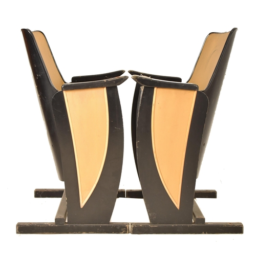 192 - A pair of vintage 20th century Art Deco theatre / cinema seats / armchairs. Each theater chair havin... 