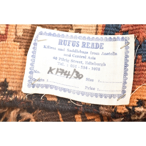 195 - A 1980s South West Turkey imported by Rufus Reade for Out of The Nomads Tent kilim carpet rug. The k... 