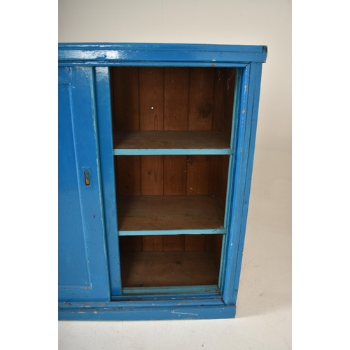 196 - A large 20th century pine school cupboard / frame house kitchen cabinet. Large rectangular form two ... 