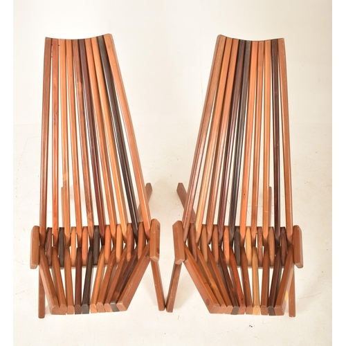 227 - A pair of retro late 20th century Kentucky stick chairs. Each folding chair of birch wood stick cons... 