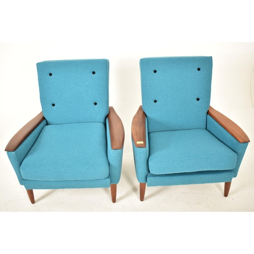 25 - Greaves & Thomas - A pair of retro mid 20th century circa 1970s teak easy lounge armchairs / chairs.... 