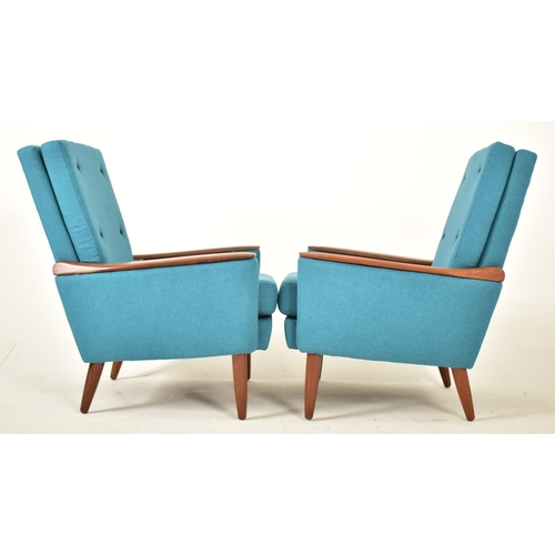 25 - Greaves & Thomas - A pair of retro mid 20th century circa 1970s teak easy lounge armchairs / chairs.... 