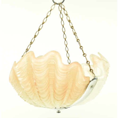 259 - A vintage 1930s Art Deco Odeon type ceiling lamp light fitting / chandelier. The shade formed from t... 