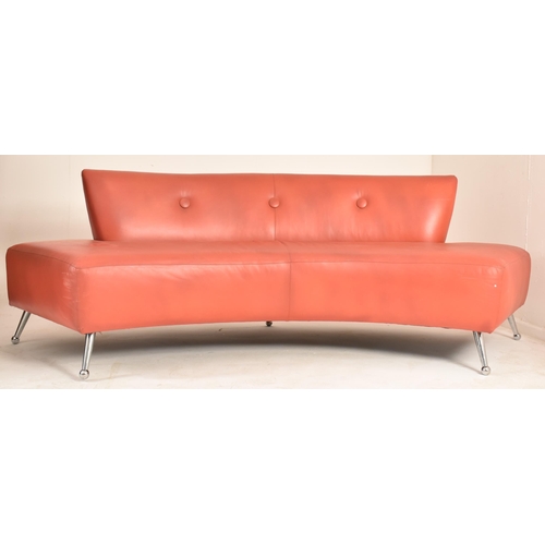 5 - Thayer Coggin - A pair of retro 20th century red leather concave sofa settees. Each having low butto... 