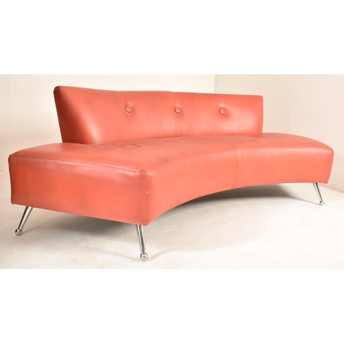 5 - Thayer Coggin - A pair of retro 20th century red leather concave sofa settees. Each having low butto... 