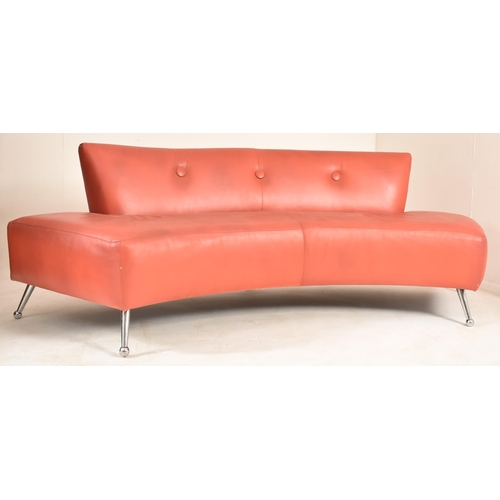 5 - Thayer Coggin - A pair of retro 20th century red leather concave sofa settees. Each having low butto... 